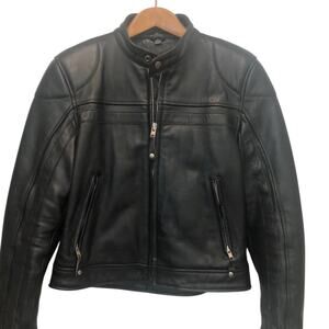 First Classics Womens Black Leather Quilted Hooded Biker Jkt